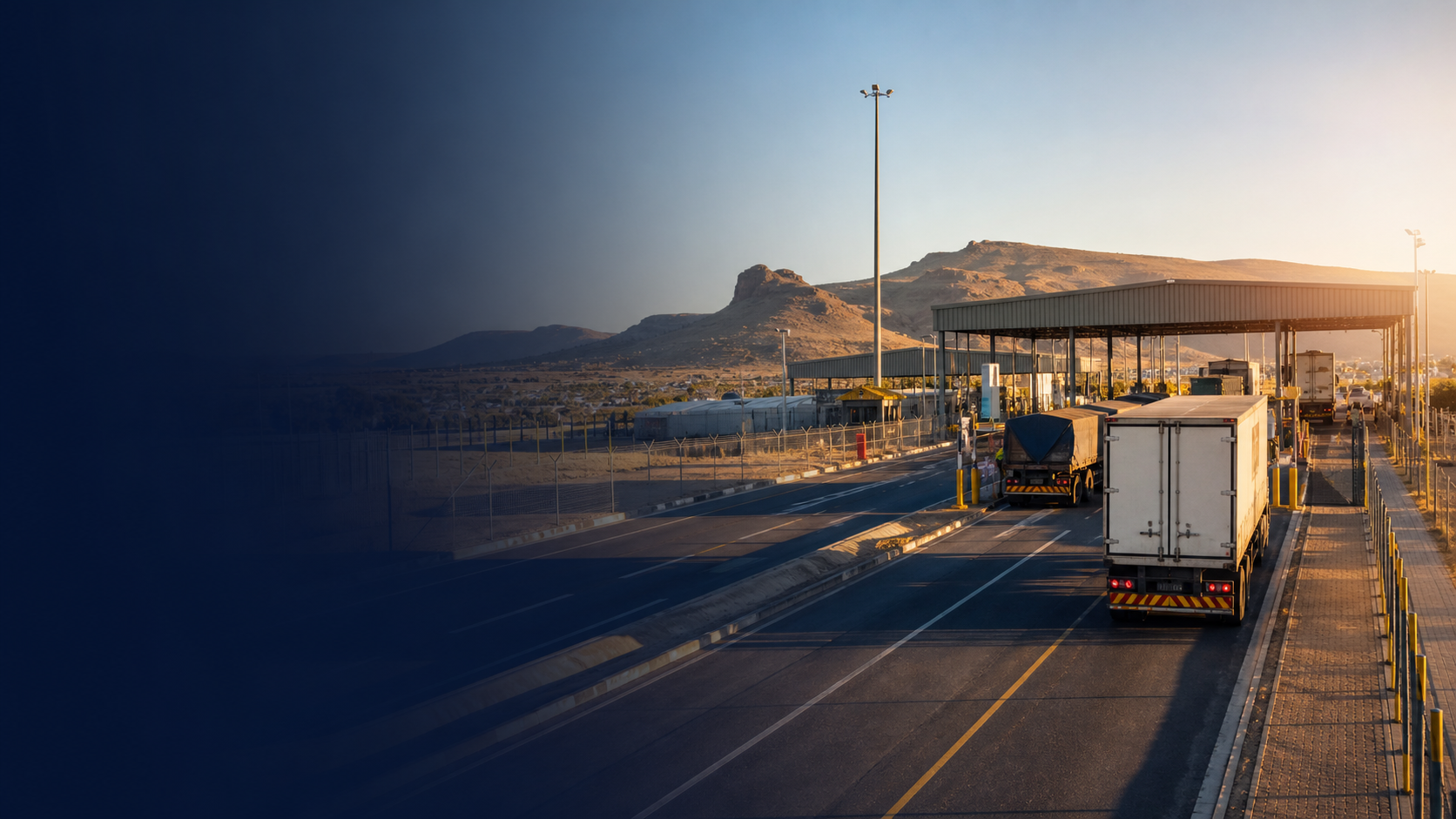 Freight trucks moving through a border operations environment